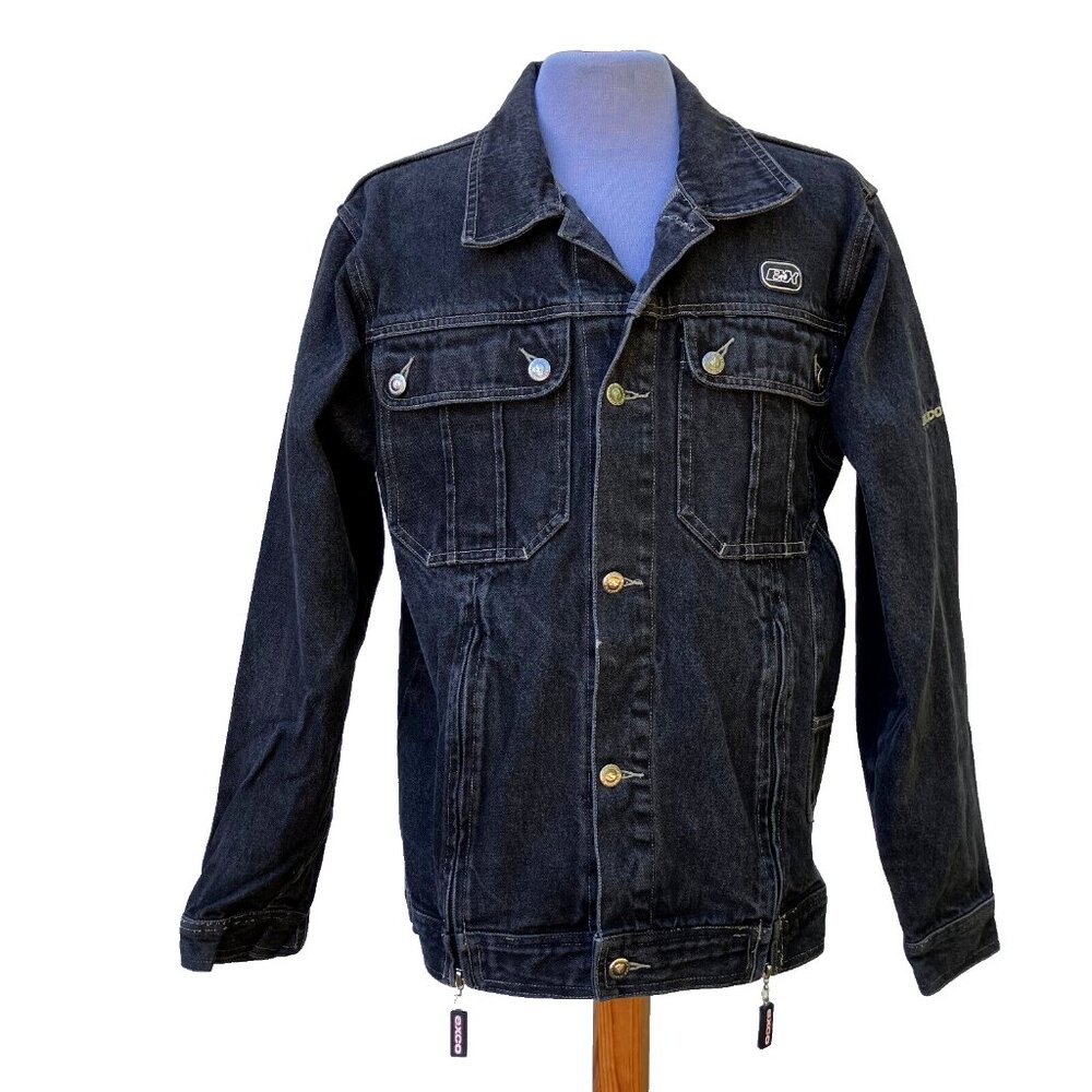 Exco Jean Jacket Black Denim Utility Pockets Vintage 90s Unisex Oversized